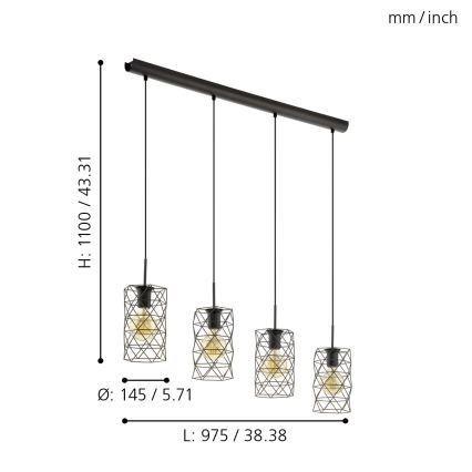 Eglo - Pendant light 4xE27/60W/230V