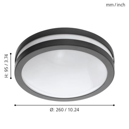 Eglo 97237 - Dimmable LED Bathroom Ceiling Light LOCANA-C LED/14W/230V IP44 Anthracite