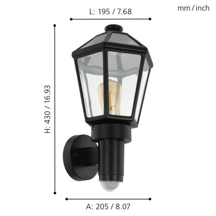 Eglo - Outdoor wall light with a sensor 1xE27/28W/230V IP44
