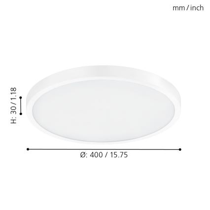 Eglo - LED Ceiling Light 25W/230V, White, Round, 2500 lm, Ø 40 cm