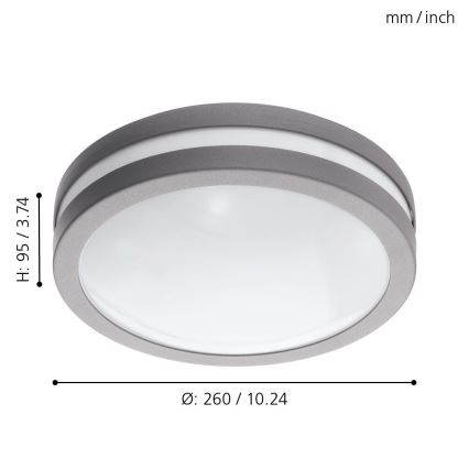 Eglo - LED Dimmable bathroom ceiling light LOCANA-C LED/14W grey IP44