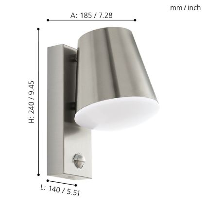 Eglo 97453 - Outdoor wall light with sensor CALDIERO 1xE27/10W/230V IP44