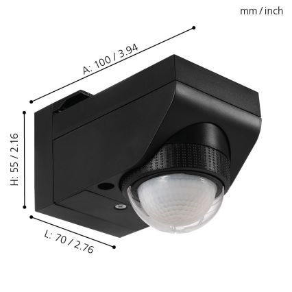 Eglo - Outdoor Motion and Dusk Sensor, 12 m Range, Black, IP44