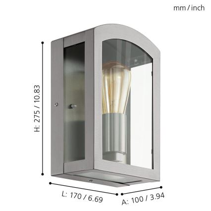 Eglo 97477 - Outdoor wall light PARETTA 1xE27/60W/230V matte chrome