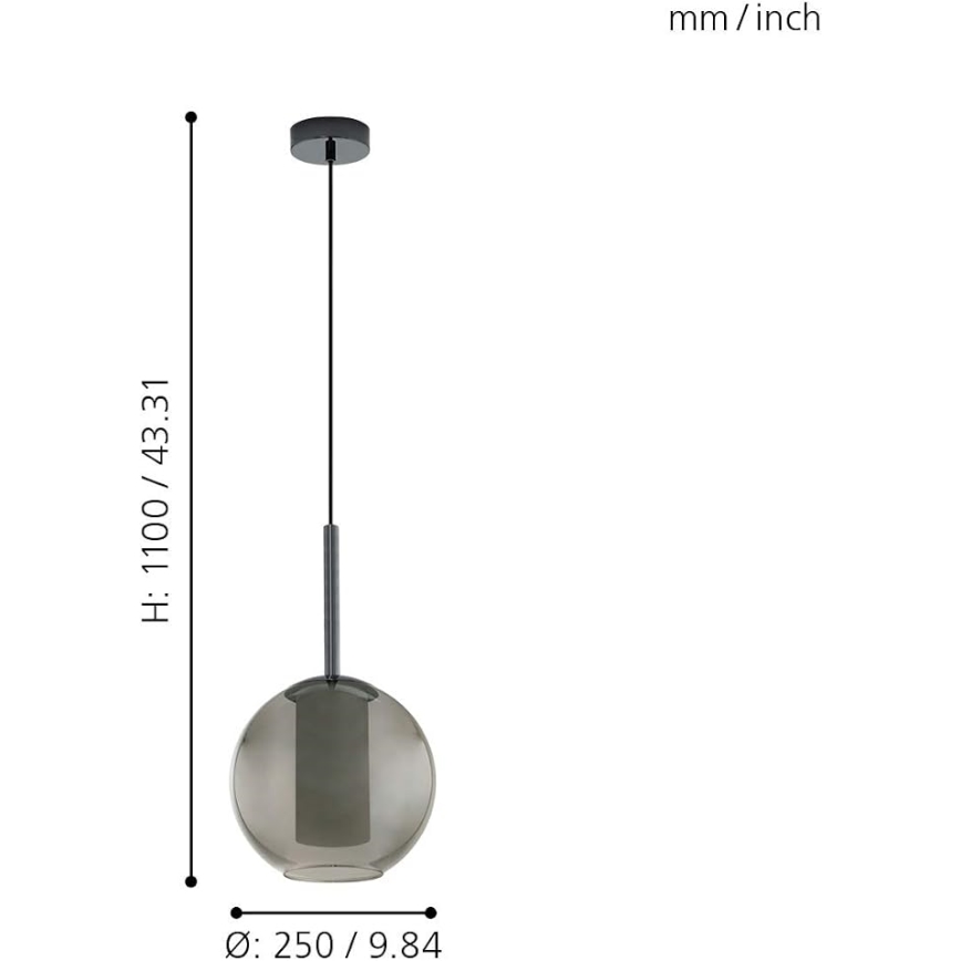Eglo 97633 - TINDARI Cable-hung Pendant Light 1xE27/60W/230V, Smoky Black
