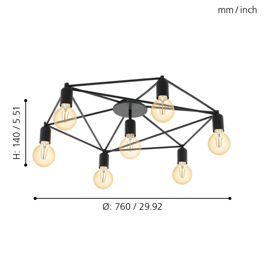 Eglo - Surface-mounted chandelier 7xE27/60W/230V black