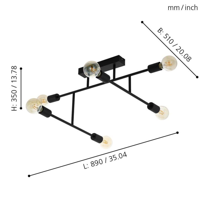 Eglo - Surface-mounted chandelier 6xE27/40W/230V black