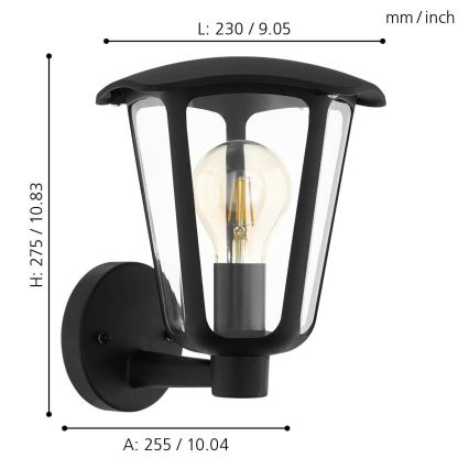 Eglo 98119 - Outdoor wall light MONREALE 1xE27/60W/230V IP44 black