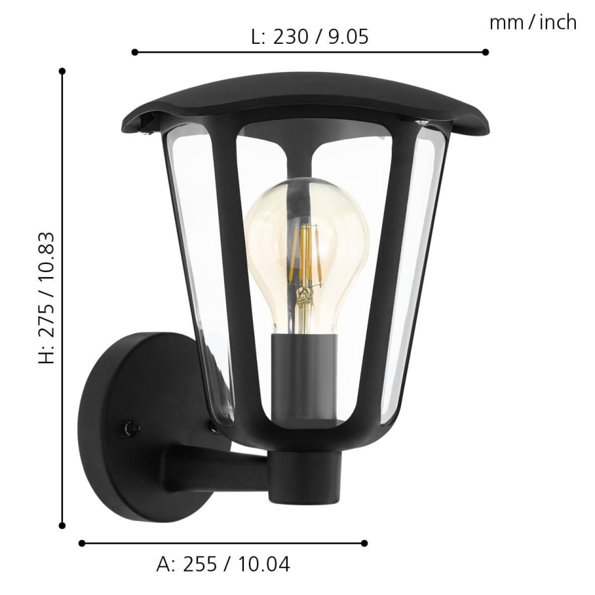 Eglo 98119 - Outdoor wall light MONREALE 1xE27/60W/230V IP44 black