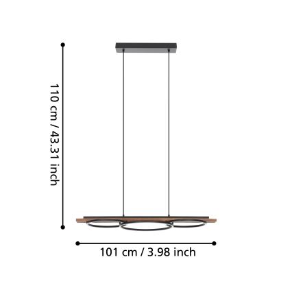 Eglo - Dimmable LED pendant light on cable 2xLED/12,5W/230V+LED/15,5W 3000K brown/black