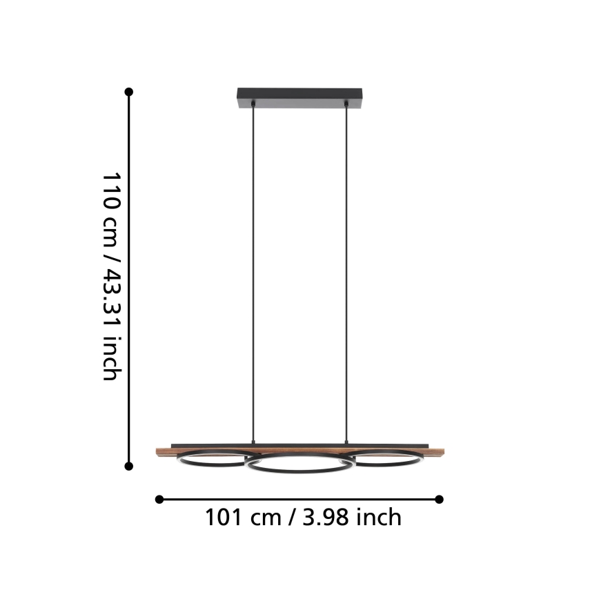 Eglo - Dimmable LED pendant light on cable 2xLED/12,5W/230V+LED/15,5W 3000K brown/black