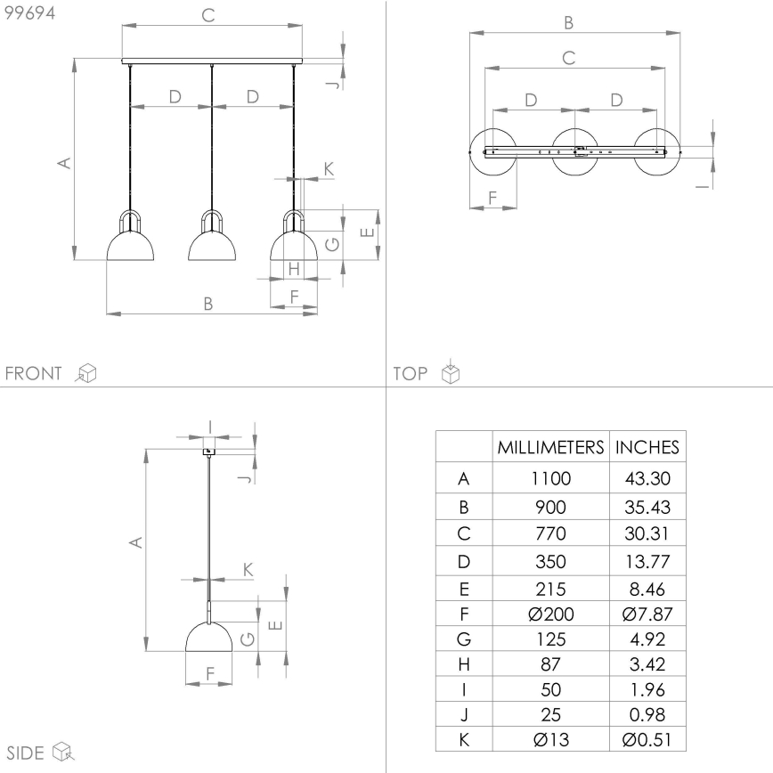 Eglo - Chandelier on a string 3xE27/40W/230V black