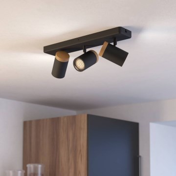 Eglo - Bathroom spotlight 3xGU10/3W/230V IP44 black/beige