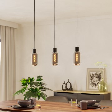 Eglo - Cable-hung pendant 3xE27/4W/230V black/smoke