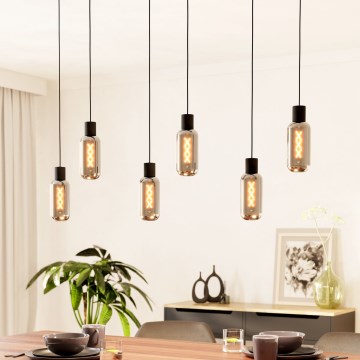 Eglo - Cable-hung pendant light 6xE27/4W/230V black/smoked