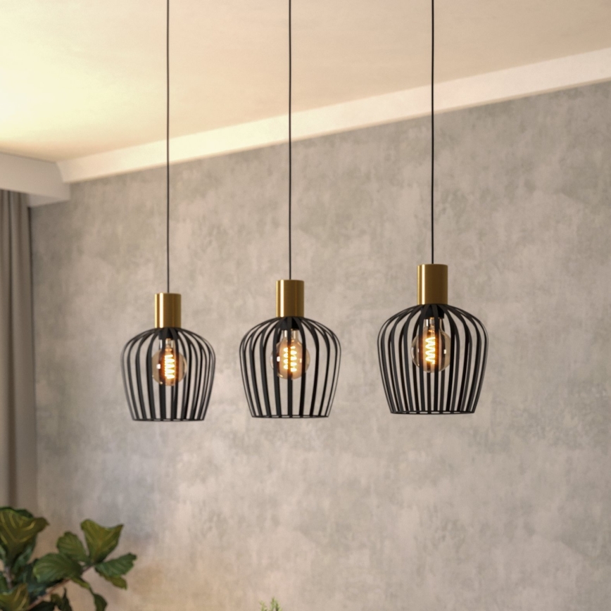 Eglo - Chandelier on a string 3xE27/40W/230V black/gold