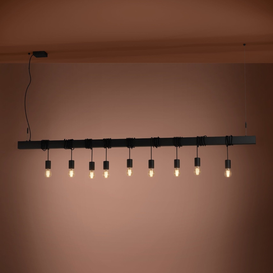 Eglo - Chandelier on a string TOWNSHEND 9xE27/40W/230V black