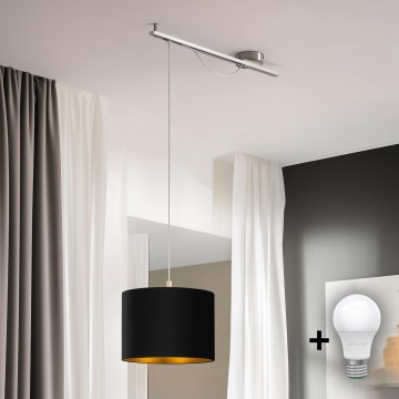 Eglo - LED Chandelier on a string CALCENA 1xE27/60W/230V chrome/black