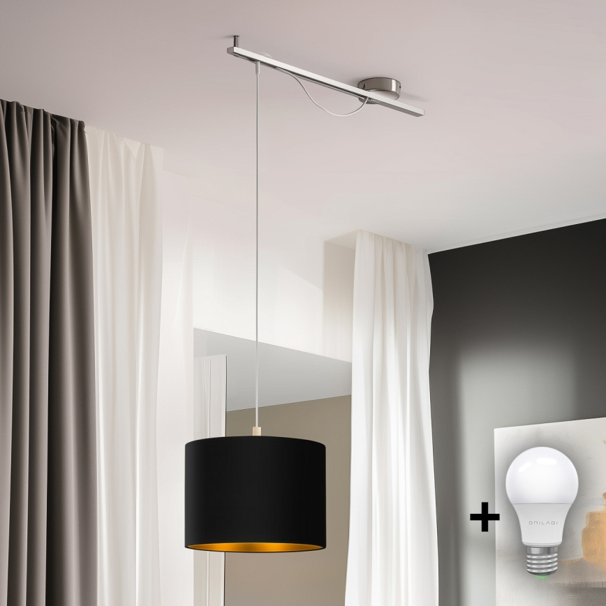 Eglo - LED Chandelier on a string CALCENA 1xE27/60W/230V chrome/black