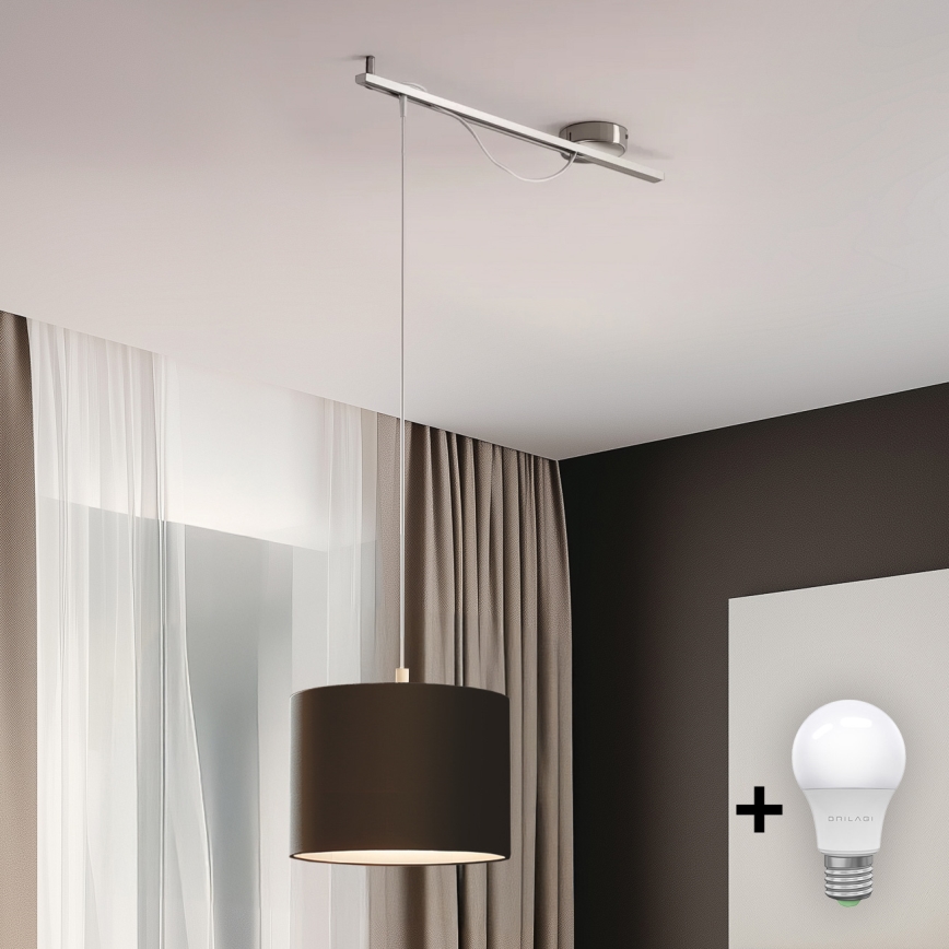 Eglo - LED Chandelier on a string CALCENA 1xE27/60W/230V chrome/brown
