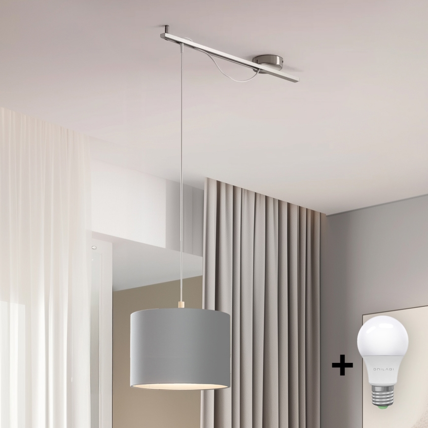 Eglo - LED Chandelier on a string CALCENA 1xE27/60W/230V chrome/grey