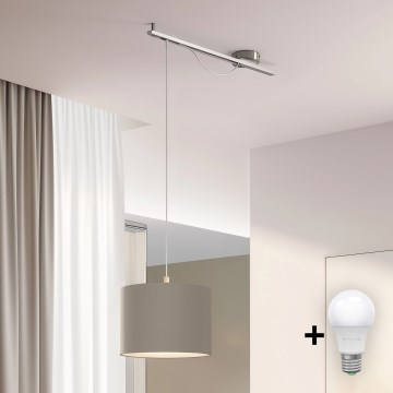 Eglo - LED Chandelier on a string CALCENA 1xE27/60W/230V chrome/taupe