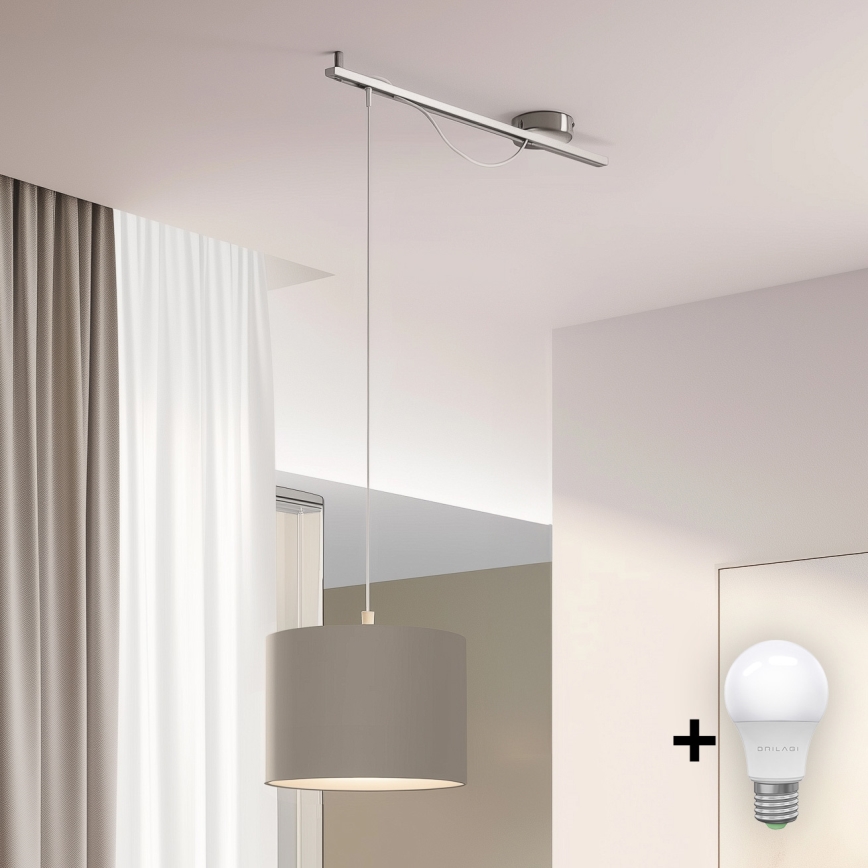 Eglo - LED Chandelier on a string CALCENA 1xE27/60W/230V chrome/taupe