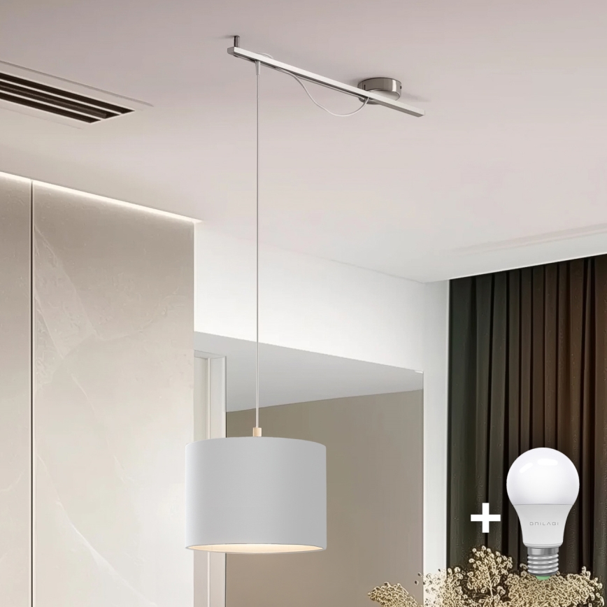 Eglo - LED  Chandelier on a string CALCENA 1xE27/60W/230V matte chrome/white