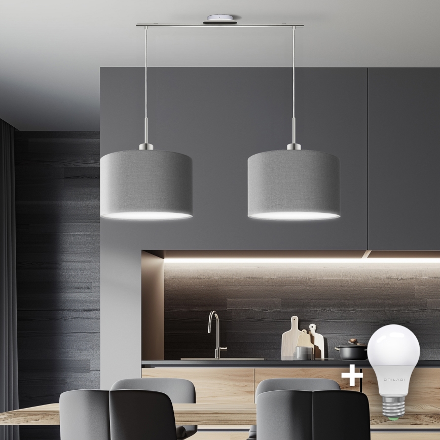 Eglo - LED Chandelier on a string TUNJA 2xE27/60W/230V grey