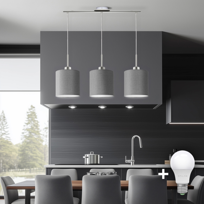 Eglo - LED Chandelier on a string TUNJA 3xE27/60W/230V grey