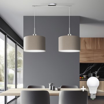 Eglo - LED pendant light on cable TUNJA 2xE27/60W/230V taupe
