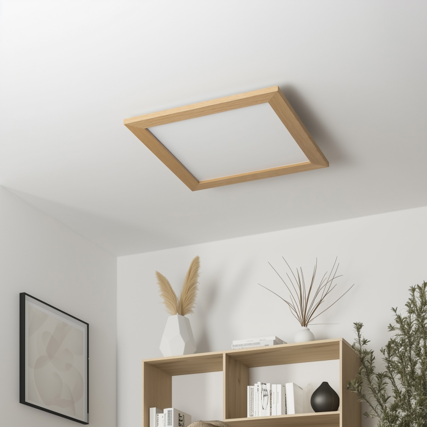 Eglo - SALOBRENA-C WOOD LED RGB Dimmable Surface-Mounted Panel LED/40W/230V 2700-6500K 49,5x49,5 cm Brown + Remote Control