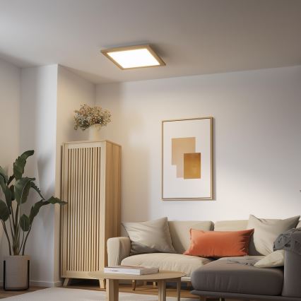 Eglo - SALOBRENA-C WOOD LED RGB Dimmable Surface-Mounted Panel LED/40W/230V 2700-6500K 49,5x49,5 cm Brown + Remote Control