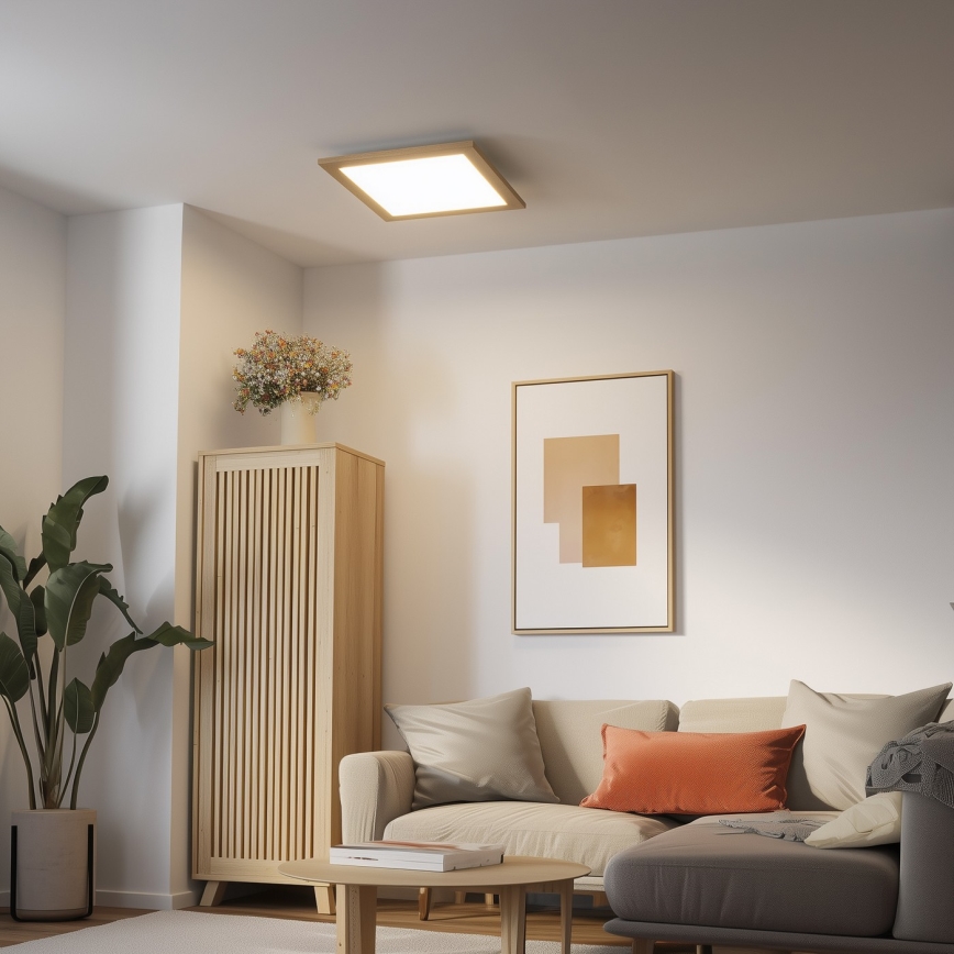Eglo - SALOBRENA-C WOOD LED RGB Dimmable Surface-Mounted Panel LED/40W/230V 2700-6500K 49,5x49,5 cm Brown + Remote Control