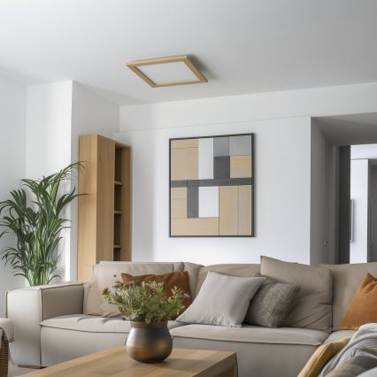 Eglo - SALOBRENA-C WOOD LED RGB Dimmable Surface-Mounted Panel LED/40W/230V 2700-6500K 49,5x49,5 cm Brown + Remote Control