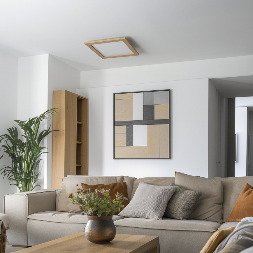 Eglo - SALOBRENA-C WOOD LED RGB Dimmable Surface-Mounted Panel LED/40W/230V 2700-6500K 49,5x49,5 cm Brown + Remote Control