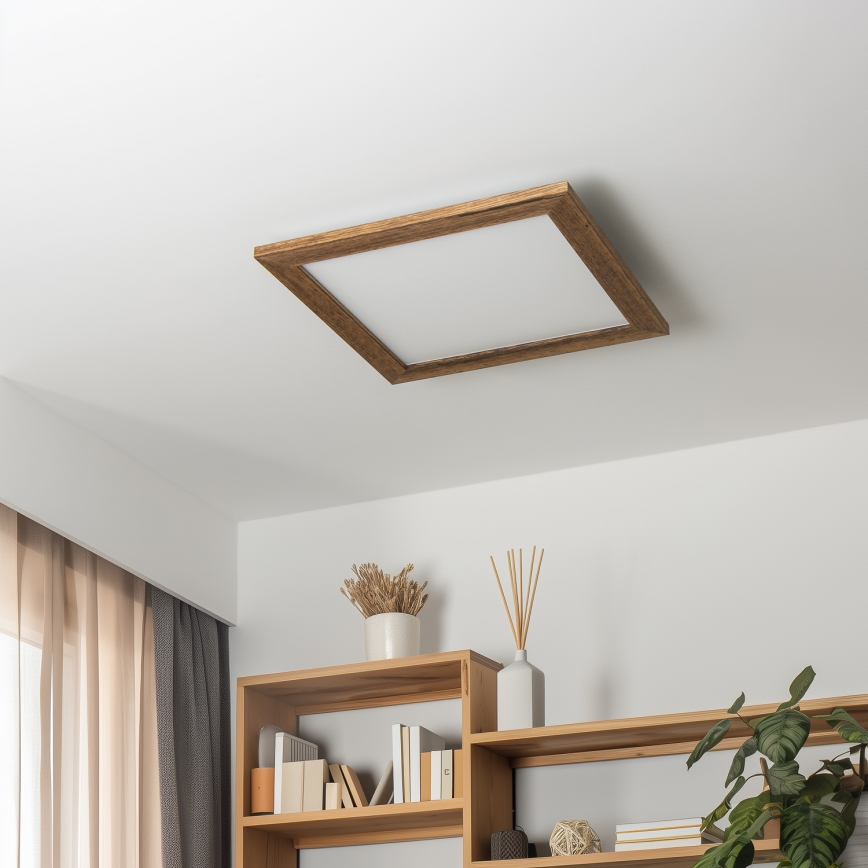 Eglo - LED RGBW Dimmable surface-mounted panel SALOBRENA-C WOOD LED/21W/230V 2700-6500K 49,5x49,5 cm brown + remote control