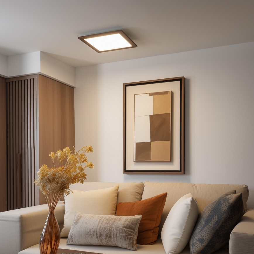 Eglo - LED RGBW Dimmable surface-mounted panel SALOBRENA-C WOOD LED/21W/230V 2700-6500K 49,5x49,5 cm brown + remote control
