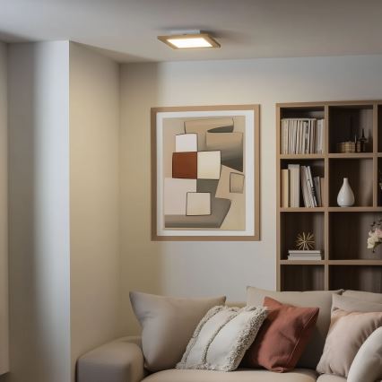 Eglo - LED RGBW Dimmable surface-mounted panel SALOBRENA-C WOOD LED/16W/230V 2700-6500K 34x34 cm brown + remote control
