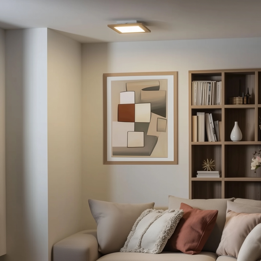 Eglo - LED RGBW Dimmable surface-mounted panel SALOBRENA-C WOOD LED/16W/230V 2700-6500K 34x34 cm brown + remote control