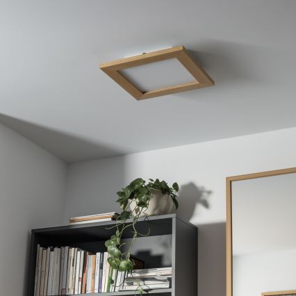 Eglo - LED RGBW Dimmable surface-mounted panel SALOBRENA-C WOOD LED/16W/230V 2700-6500K 34x34 cm brown + remote control