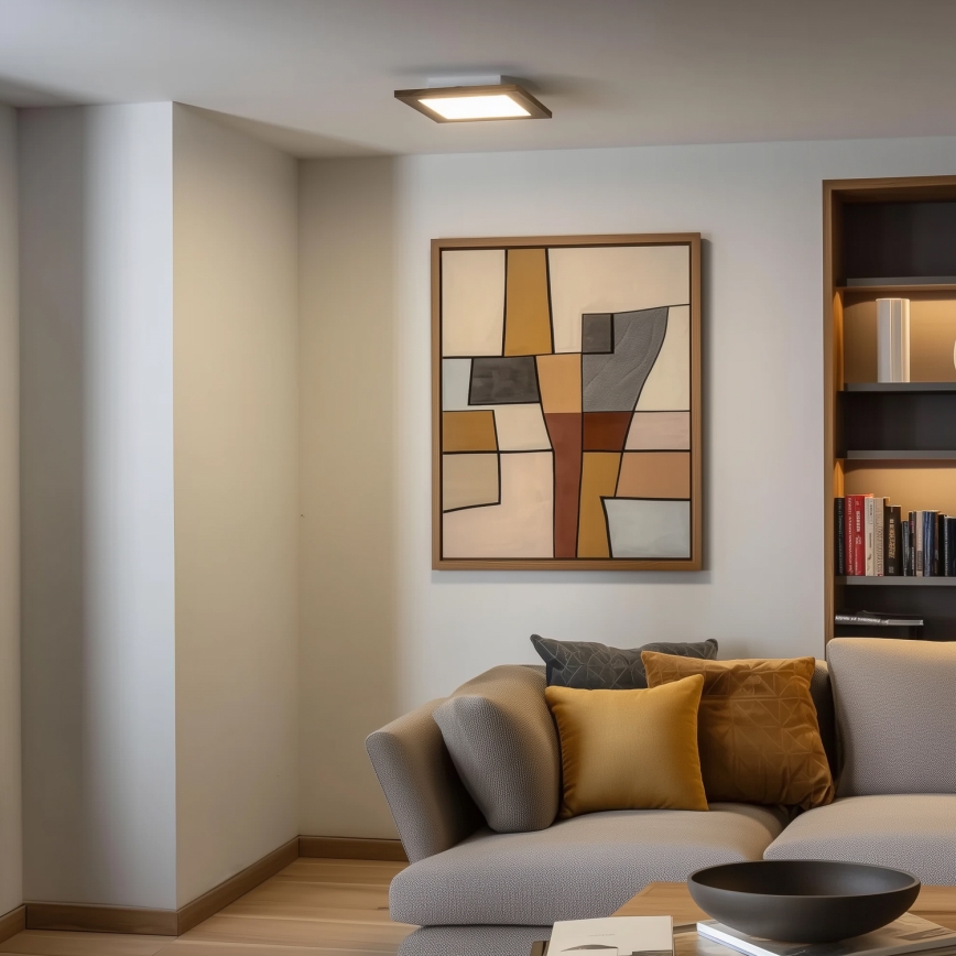 Eglo - LED RGBW Dimmable Surface-Mounted Panel SALOBRENA-C WOOD LED/16W/230V 2700-6500K 34x34 cm Brown + Remote Control