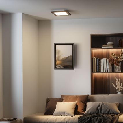 Eglo - LED RGBW Dimmable Surface-Mounted Panel SALOBRENA-C WOOD LED/16W/230V 2700-6500K 34x34 cm Dark Brown + Remote Control