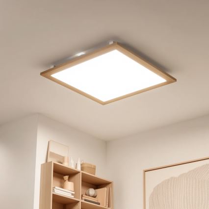 Eglo - LED RGBW Dimmable surface-mounted panel SALOBRENA-C WOOD LED/34W/230V 2700-6500K 64x64 cm brown + remote control
