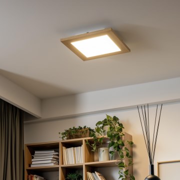 Eglo - LED RGBW Dimmable surface-mounted panel SALOBRENA-C WOOD LED/16W/230V 2700-6500K 34x34 cm brown + remote control