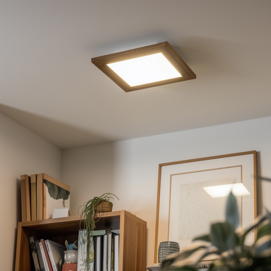 Eglo - LED RGBW Dimmable surface-mounted panel SALOBRENA-C WOOD LED/16W/230V 2700-6500K 34x34 cm brown + remote control