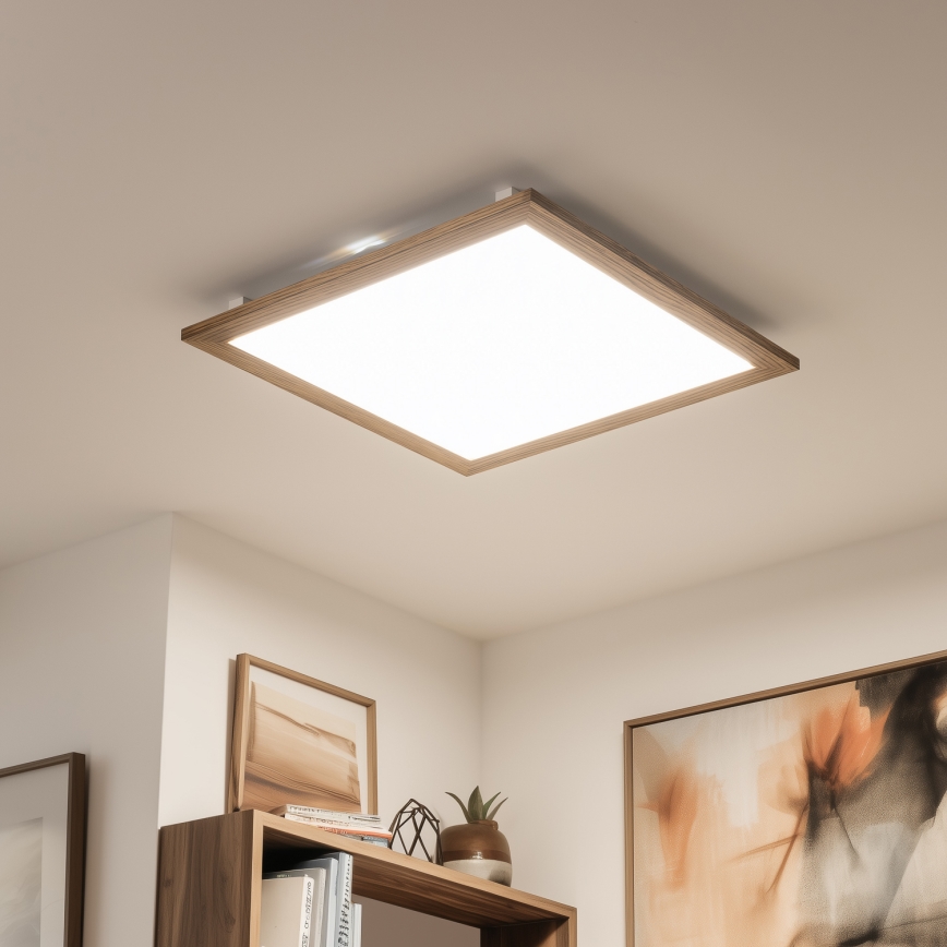 Eglo - LED RGBW Dimmable surface-mounted panel SALOBRENA-C WOOD LED/34W/230V 2700-6500K 64x64 cm brown + remote control