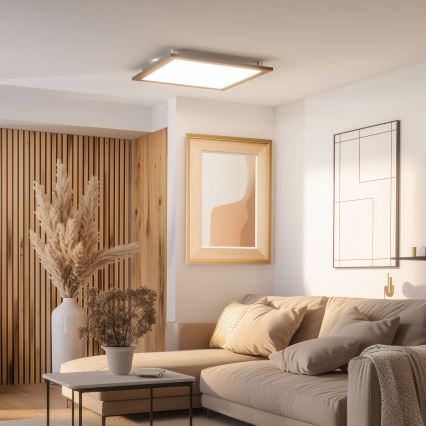 Eglo - LED RGBW Dimmable surface-mounted panel SALOBRENA-C WOOD LED/34W/230V 2700-6500K 64x64 cm brown + remote control