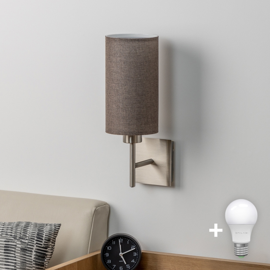 Eglo - LED Wall light TUNJA 1xE27/60W/230V matte chrome/brown