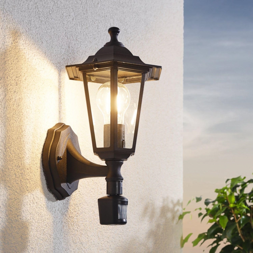 EGLO -  Outdoor wall light with a sensor 1xE27/60W black